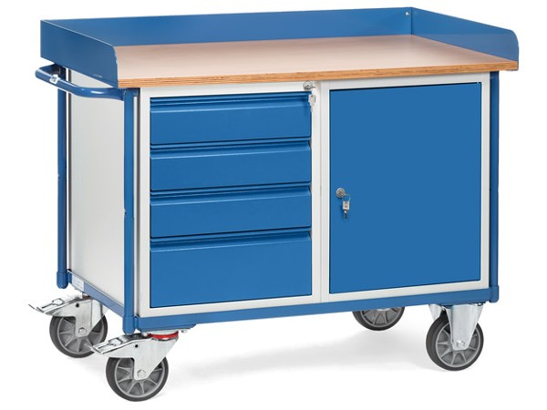 Der robuste Werkstattwagen ist eine praktische Kombination aus Arbeitsoberfläche und Lagerwagen.