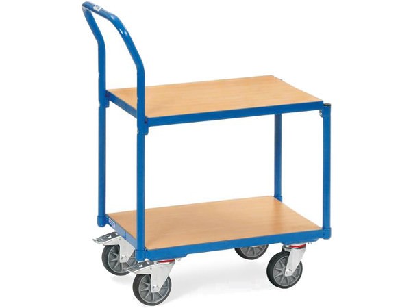 Der praktische Etagenroller mit Schiebebügel kann mit nur wenig Kraftaufwand schwere Lasten transportieren.