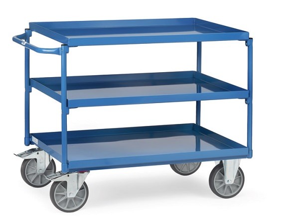 Der Tischwagen mit 3 Wannen ist optimal wenn schwere Lasten bis 400 kg von A nach B verladen werden müssen.