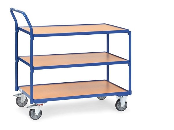 Der leichte Tischwagen aus dem Hause Fetra kann Lasten bis zu 300 kg problemlos aushalten.