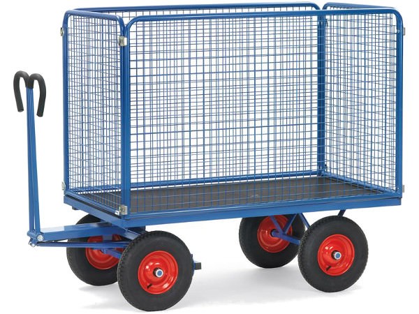 Der robuste Transportwagen ist mit 2 festen Stirnwänden und 2 losen Seitenwänden ausgestattet.