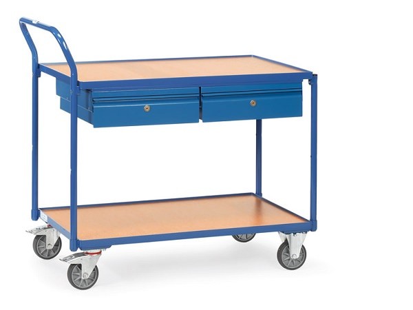 Besonderheit des Tischwagen sind die 2 Schubladen unterhalb der zweiten Etage.