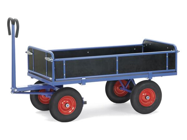 Mit der Vollgummibereifung kann der Wagen schwere Lasten sicher transportieren.