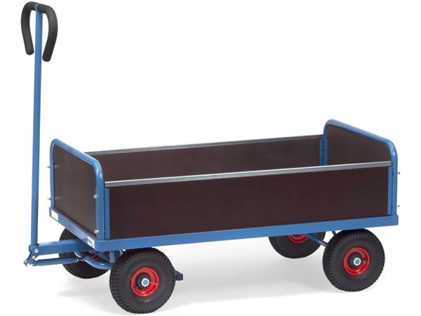 Der praktische Handwagen besitzt zwei feste Stirnwände und zwei herausnehmbare Längswände.