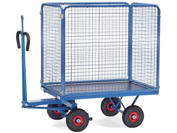 Der robuste Wagen mit 1000 mm hohen Wänden ermöglicht den sicheren Transport von Lasten bis 700 kg.