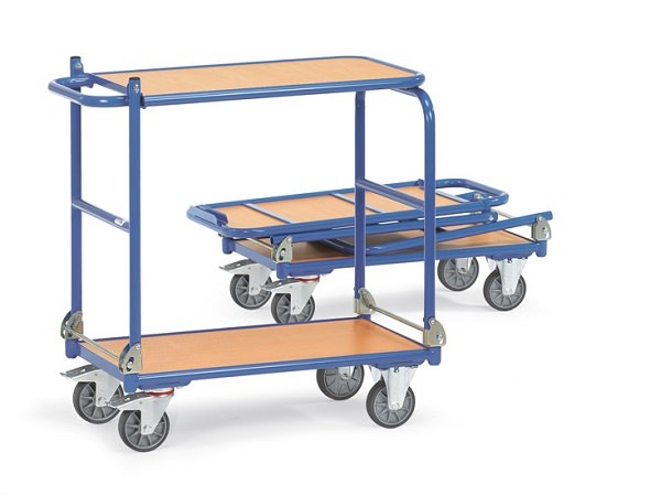 Der Klappwagen mit Tischplattform eignet sich perfekt zum Transport und als Arbeitsplattform. Dank der Klappfunktion kann dieser Wagen im Auto transportiert werden.