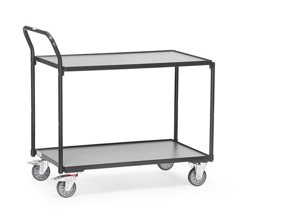 Der Tischwagen Grey Edition mit 2 Etagen eignet sich gut zum Transport von Werkzeugen, Kisten und anderen Lasten.
