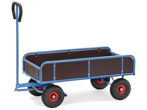Dieser Handwagen besitzt nicht herausnehmbare Stirn- und Seitenwände.