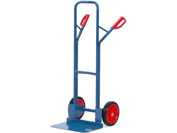 Der stabile Karren mit Vollgummibereifung zeichnet sich durch eine hohe Tragkraft von 300 kg aus.
